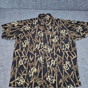 FUBU Button‎ Down Shirt Mens XXL Black Dragon Bamboo Short Sleeve Hip Hop Y2K